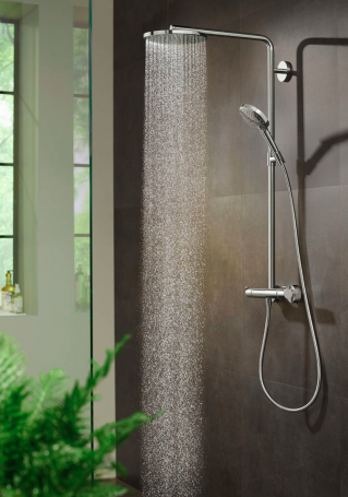 Hansgrohe Raindance Select S Colonne de douche 240 1jet PowderRain avec mitigeur thermostatique bronze brossé (27633140)