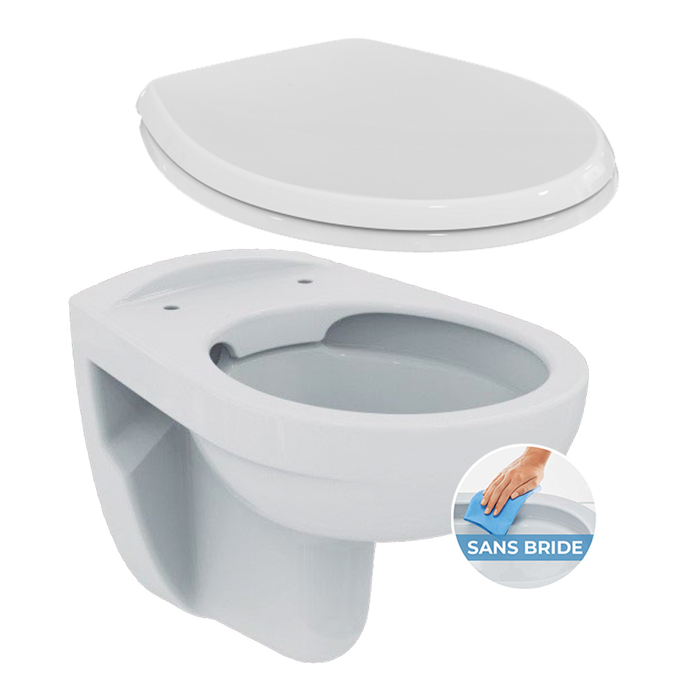 Porcher / Ideal Standard Pack WC suspendu sans bride + abattant Eurovit (PorcherRimless)